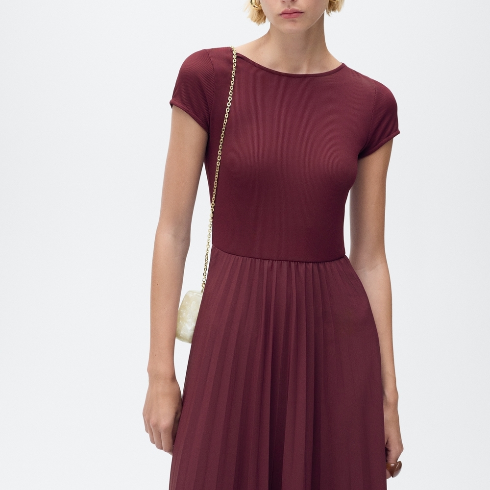 Mango Burgundy Pleated Dress In Size 6